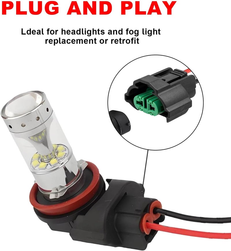 trepb H8 H9 H11 880 881 Female Wire Connector, Headlight Fog Light Adapter Wiring Harness Pigtail for LED Bulb, Compatible with Toyota, GMC, Chevy, Honda, Jeep, Ford, Dodge - Image 4